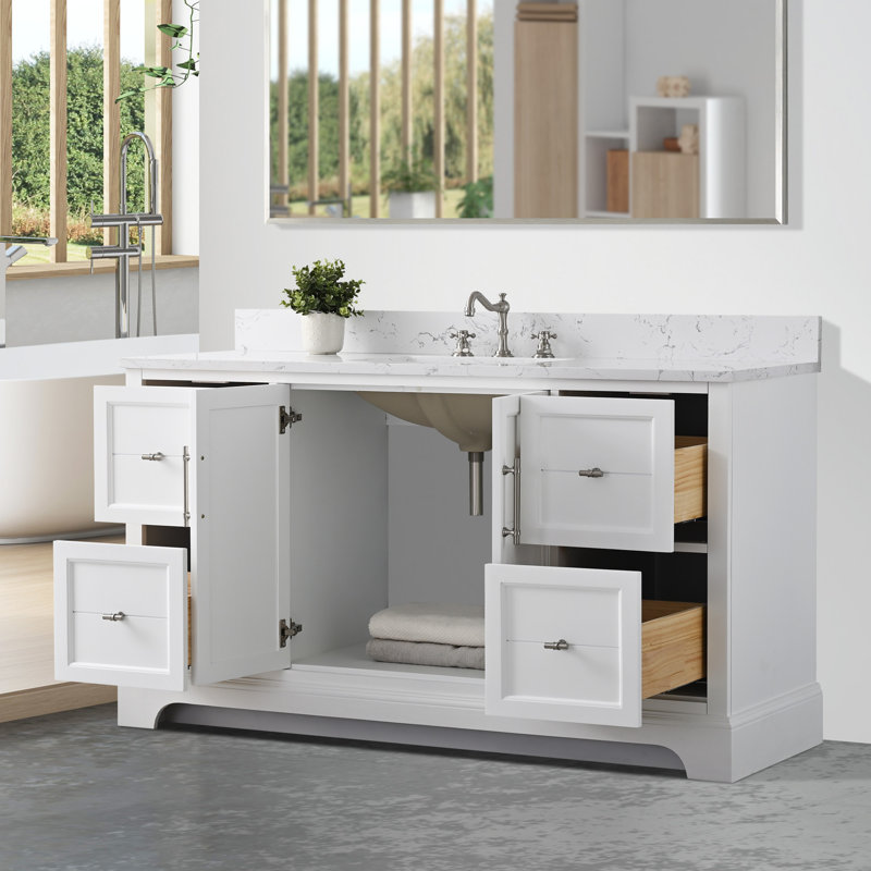 Twicken 60" Single Sink Freestanding Bathroom Vanity with Engineered Marble Top, White
