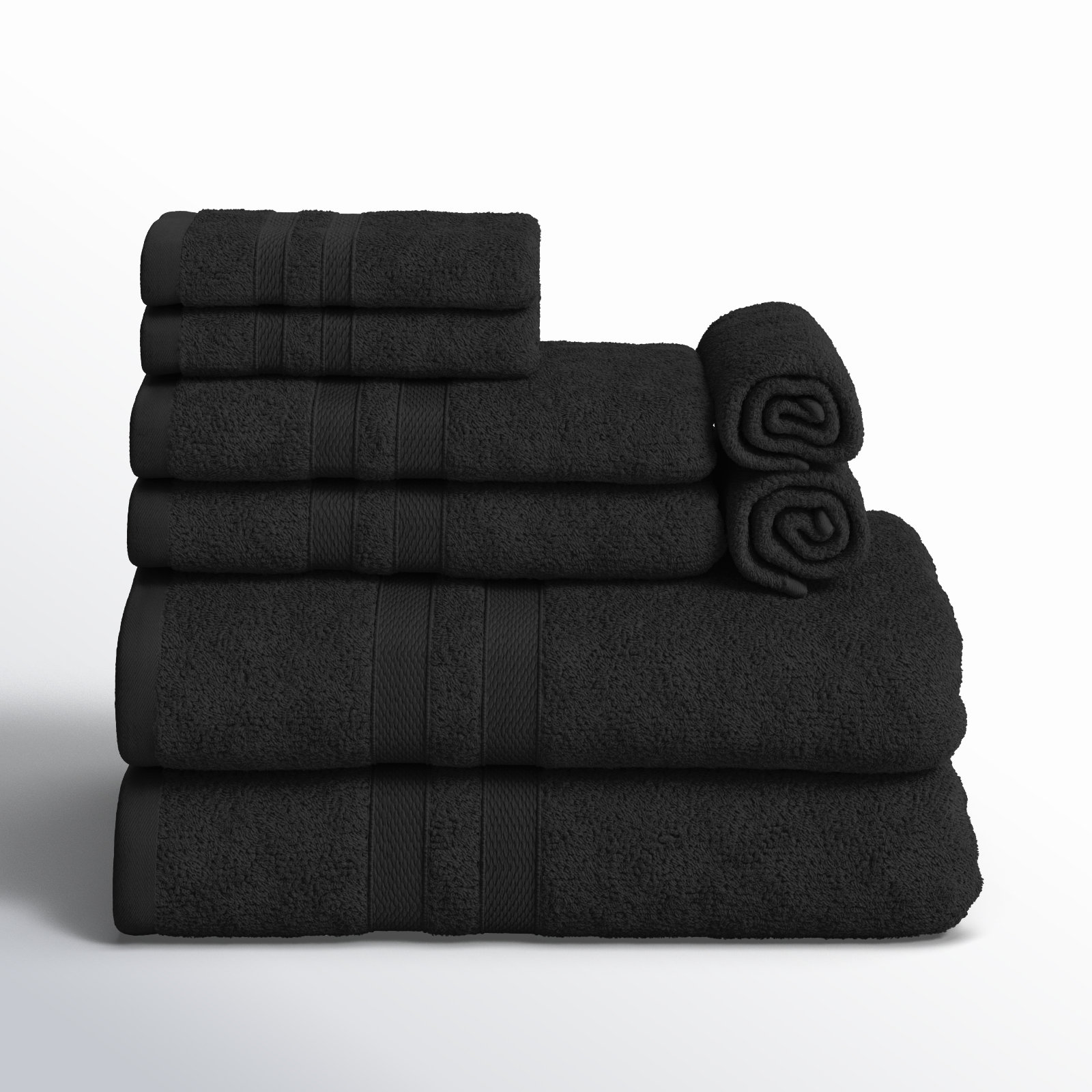 8-Piece Quick-Drying Cotton Towel Set, Black