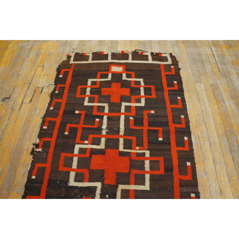 Bold Charcoal and Red Antique Flat Weave Tribal Geometric Native American Navajo Rug
