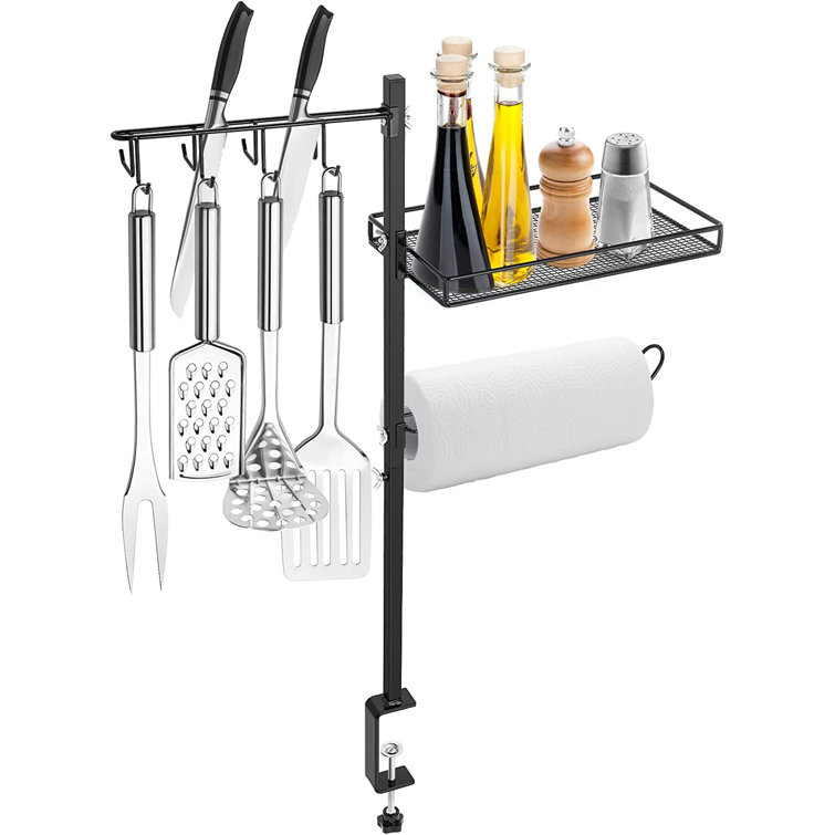 Griddle Grilling Tool Storage Organizer, BBQ Picnic Utensil Rack, Portable  Utensil Holder with Paper Towel Holder for Deck Patio RV Barbecue Argent 