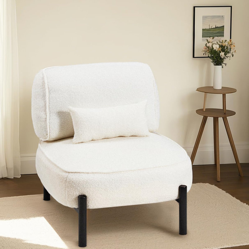 Chaise d'appoint rembourrée sans accoudoirs pour chambre à coucher, Blanc