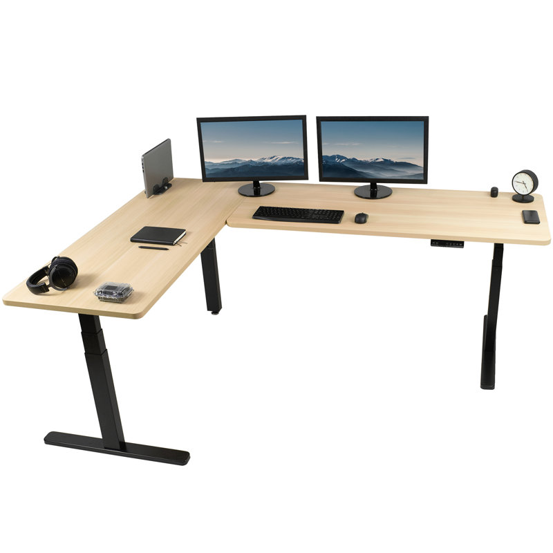 Bureau en coin électrique 83 "x 60", Bois clair / noir