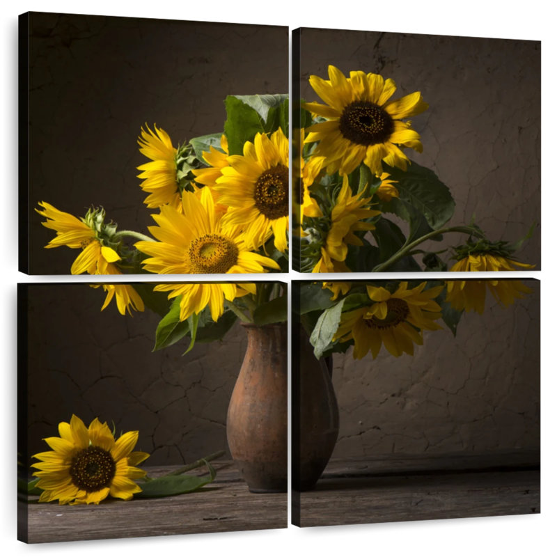 Tournesol Harnek sur vase en argile, H 18 po x l 18 po