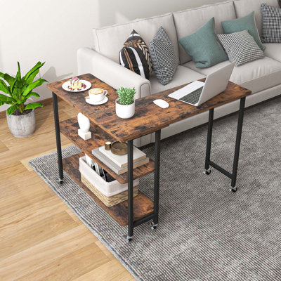 Morgane 360° Rotatable Sofa Side Table L-shaped Laptop Desk Snack Table W/ 2-tier Shelf