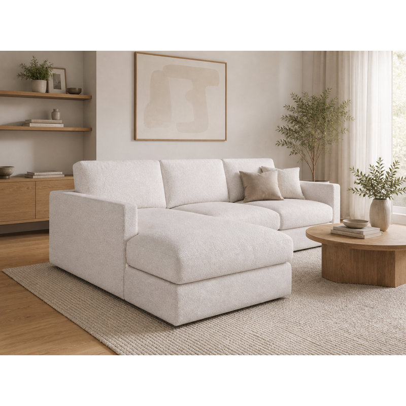 Canapé modulaire moderne en tissu avec méridienne large Oatmeal Performance, Gauche