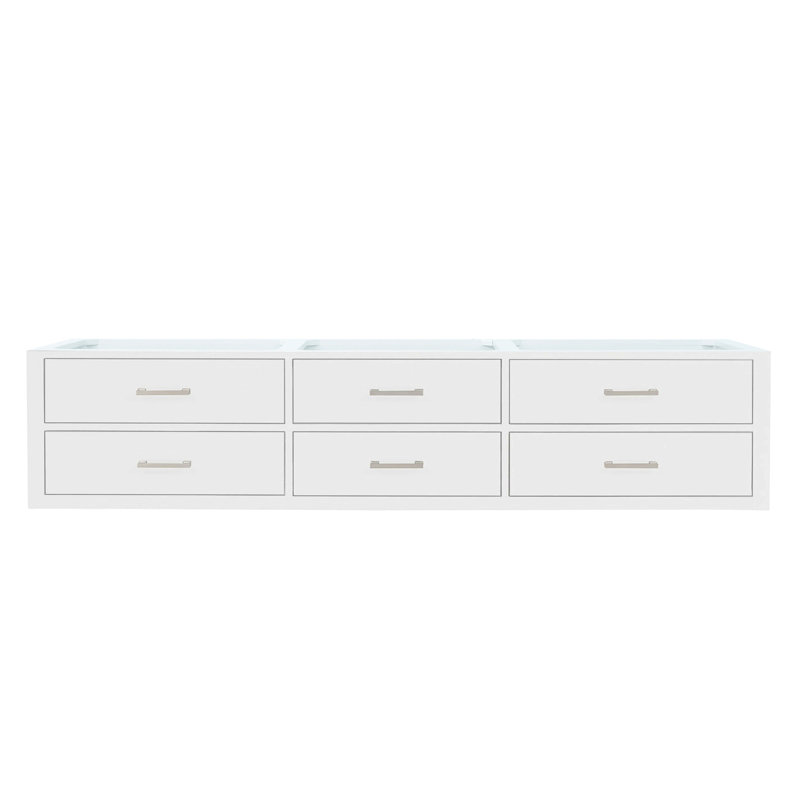 Double Bath Vanity 84 In. W X 22 In. D, Brushed Nickel, White