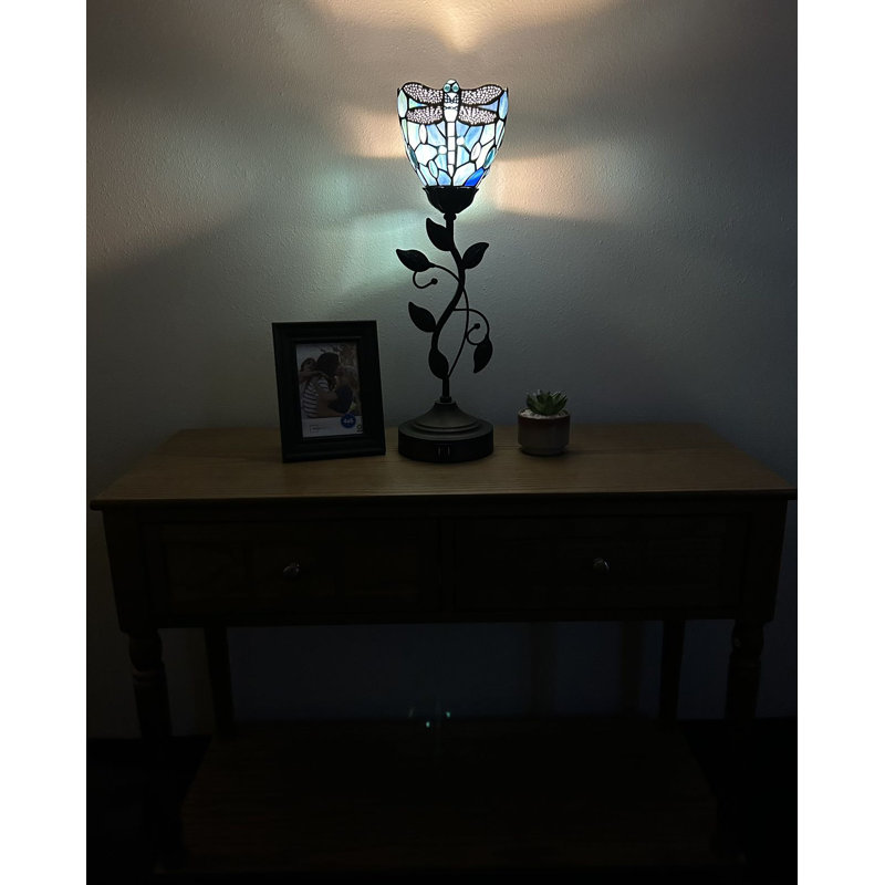 Lampe de table Simoniff Tiffany avec libellule en verre teinté bleu et ampoule à DEL avec ports USB l 6 po x P 6 po x H 20 po