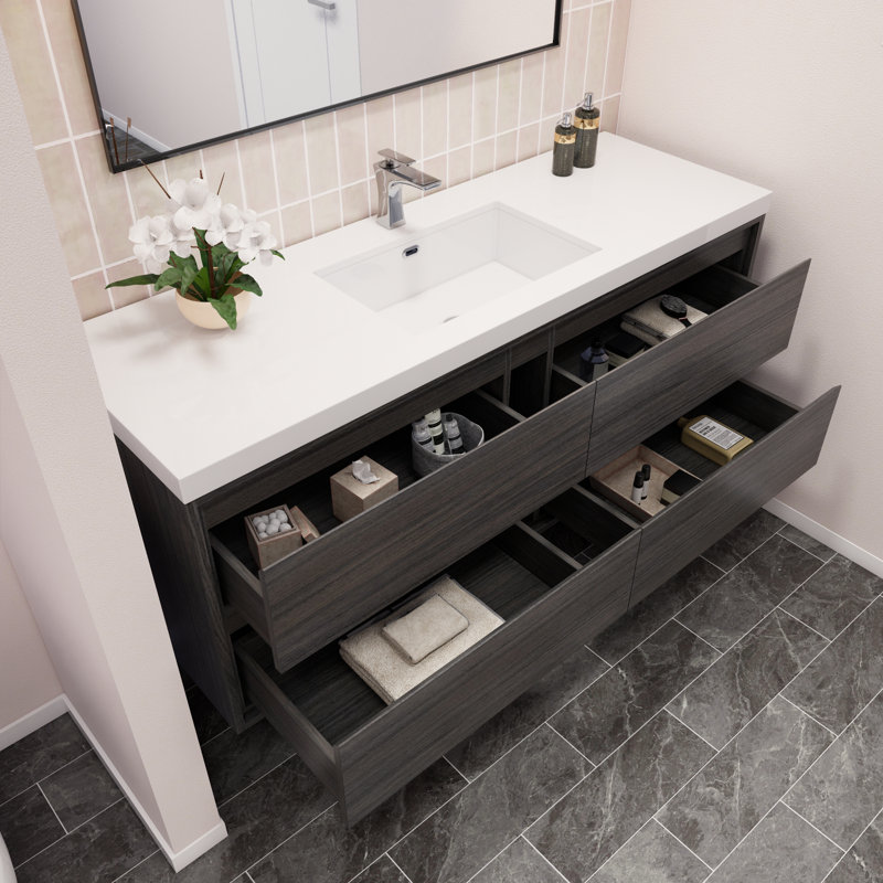 Azden 60" Wall-Mounted Single Bathroom Vanity Set, Gray Oak