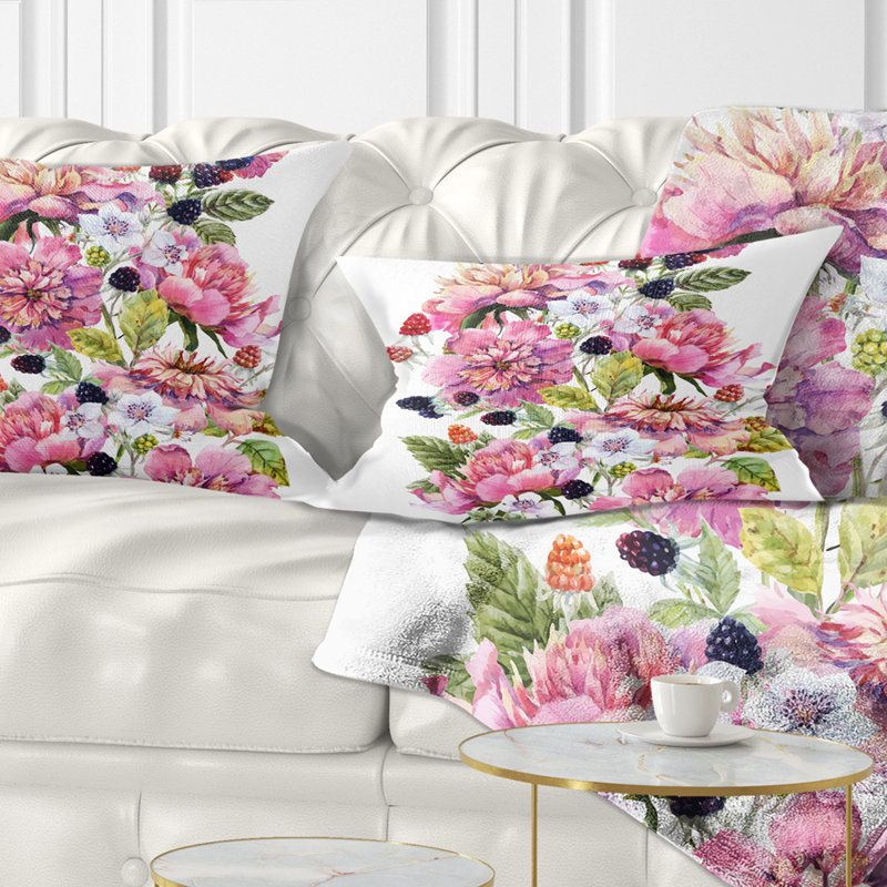 Watercolor Pink Floral Composition - Coussin décoratif à imprimé floral