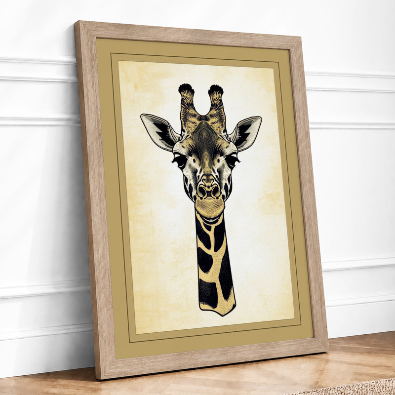 Giraffe Portrait Botanical - Framed Print, A3 - 42.0 x 29.7 cm, Oak