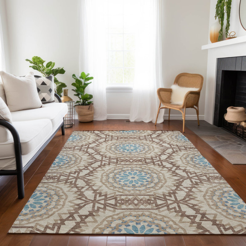 Tapis intérieur / extérieur en polyester tissé à la machine Kawon, Rectangle 10 pi x 14 pi