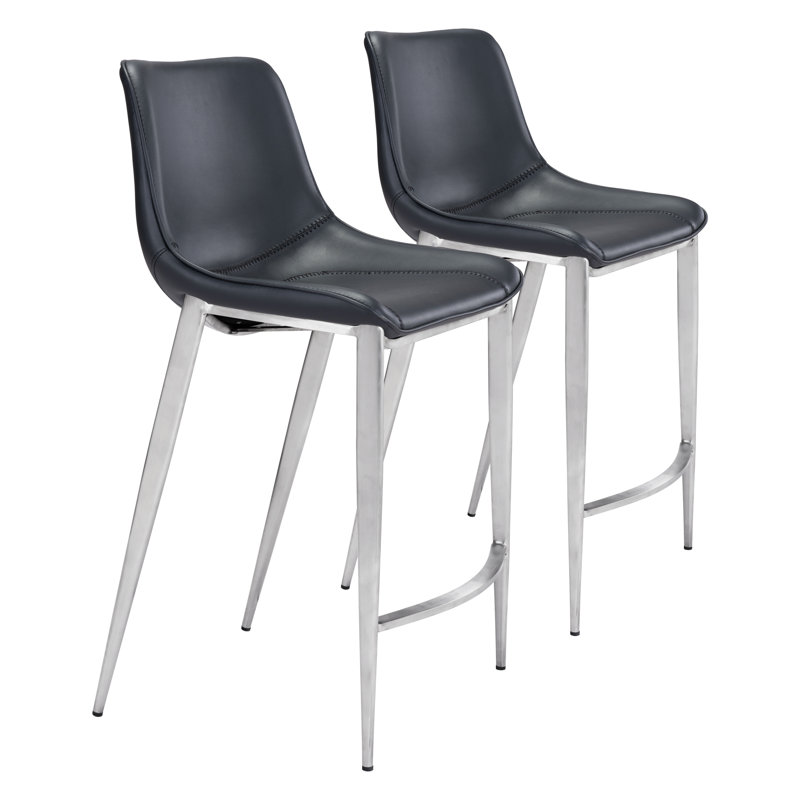 Upholstered Counter Stool with Metal Frame, Chrome, Black