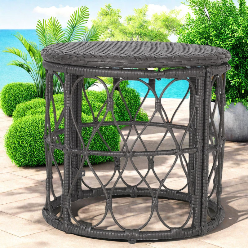 Compact Patio Tables, Grey Rattan Boho Modern Accent For Patio Home