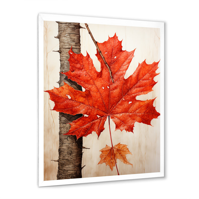 «Maples Mark Autumn Red II» sur toile, H 32 po x l 16 po x P 1 po, Cadre photo blanc