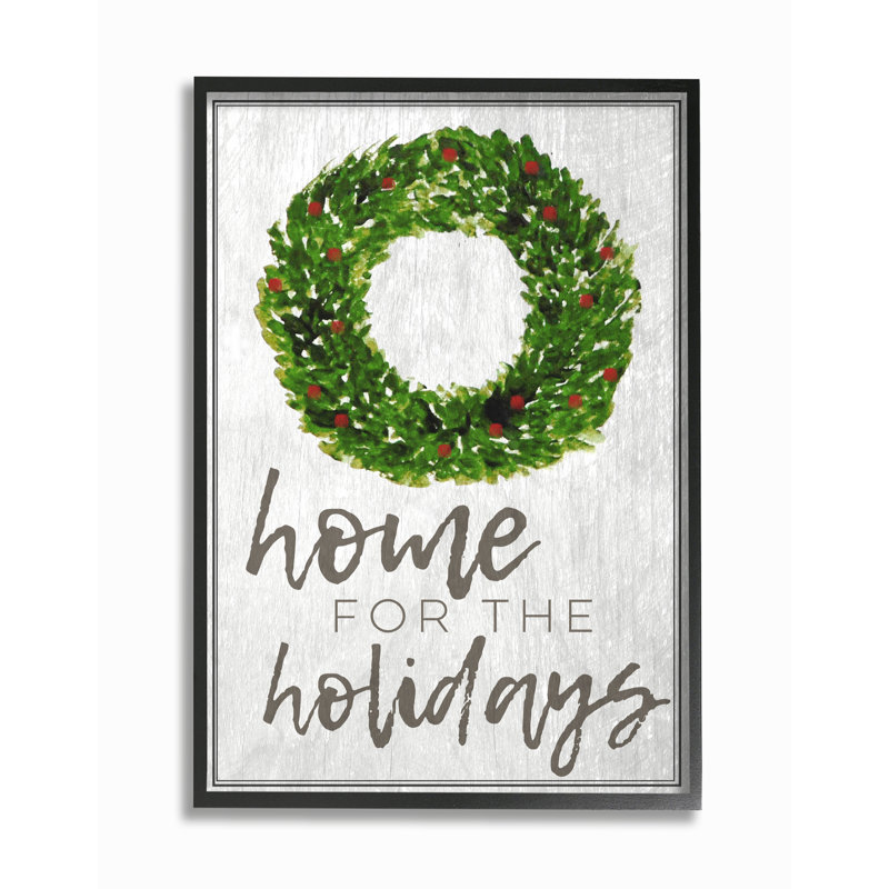 «Home for the Holiday Wreath Christmas», reproduction d'impression, H 20 po x l 16 po, Giclée encadrée noir minuit