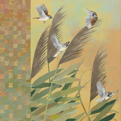 Sparrows And Phragmates August Evening by Kathrine Lovell - Wrapped Canvas Print