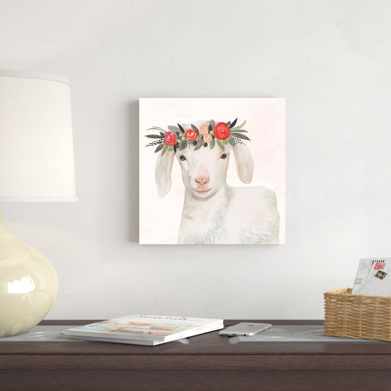 «Garden Goat IV», peinture sur toile, H 12 po x l 12 po, Toile tendue