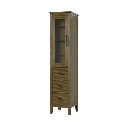 16 Inch Bath Storage Glass Cabinet in Hazel Oak