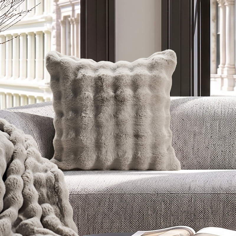 Housse de coussin décorative à bulles EverGrace en fausse fourrure, Taupe, 24*24inch