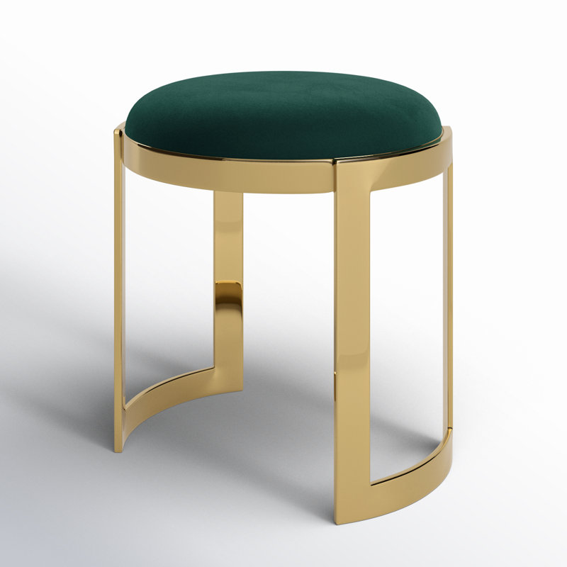 Nouri Metal Vanity Stool - Orion Velvet Ottoman Coffee Table – Modern Round Accent Stool - Gold with Green Velvet Stool, Gold