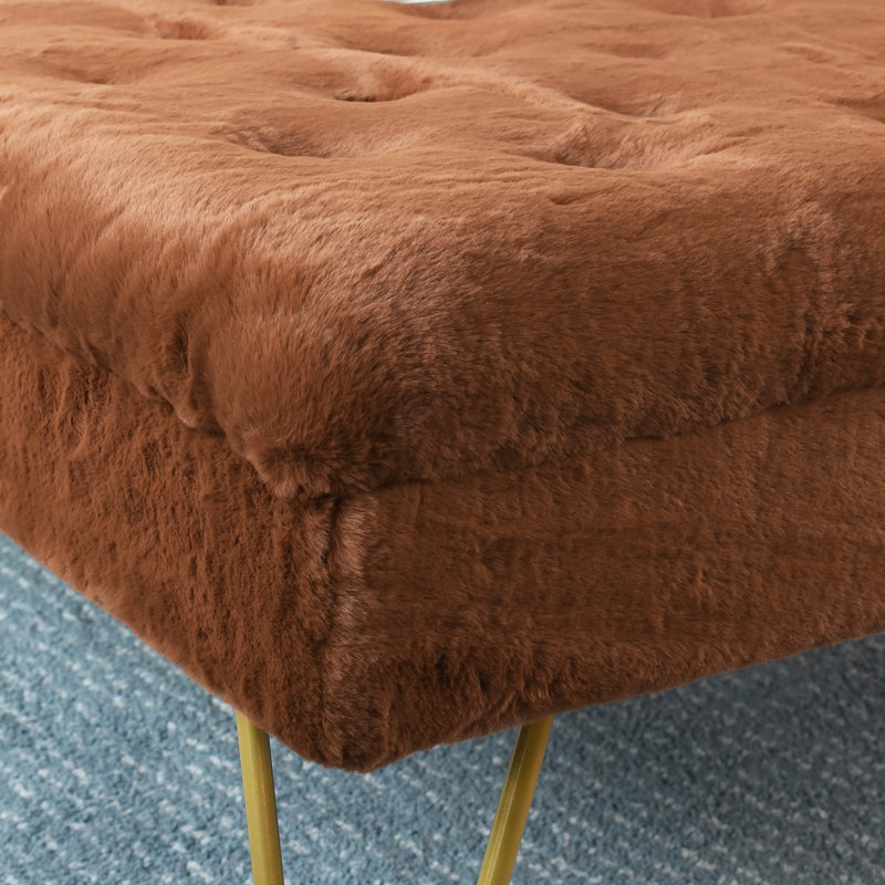 Heer Upholstered Ottoman, Umber Faux Fur