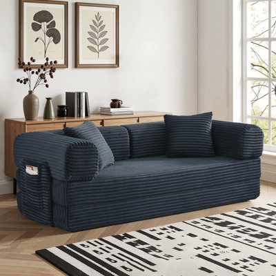 81" Convertible Boneless Sleeper Sofa with Side Storage Pocket, Oversized Deep Seat Modular Corduroy Couch