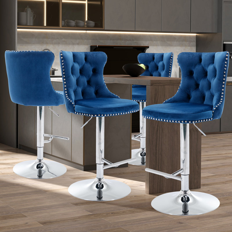 Tabourets de bar Kalinka, Argent, Bleu, 4