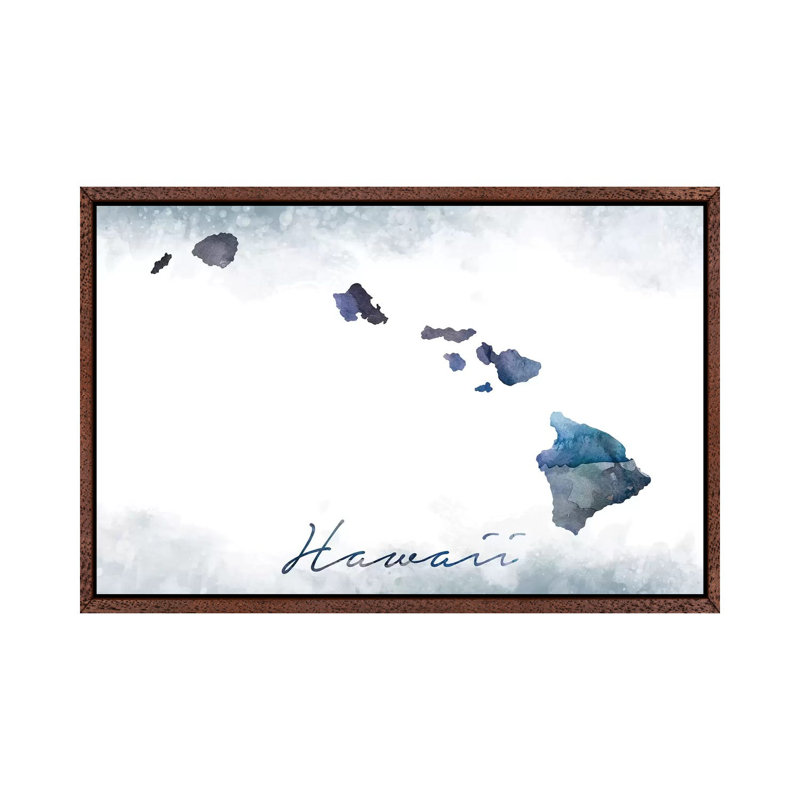 Hawaii State Bluish - Print on Canvas, 101.6 cm H x 66.04 cm W, Classic Brown Wood Framed