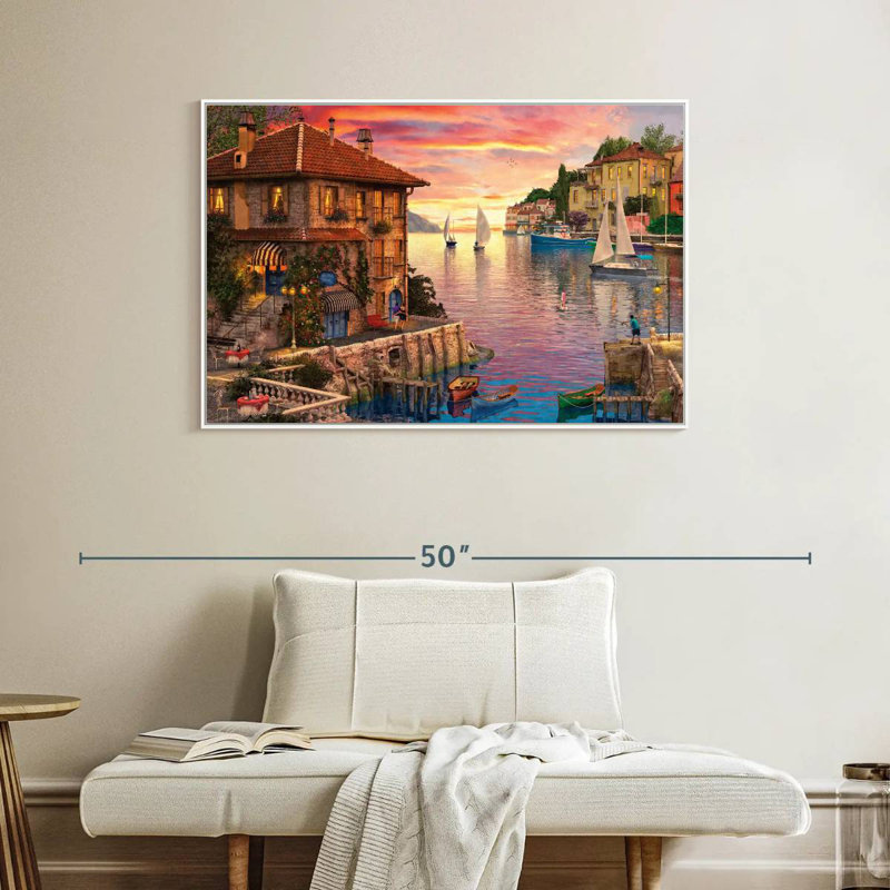 Le port méditerranéen, Cadre flottant blanc, 40 po x 27 po