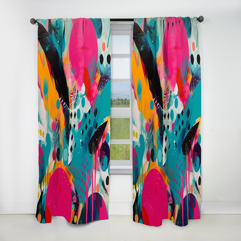 Pink And Turquoise Abstract Enigma I - Abstract Blackout Curtain - 1 Panel, 52" W x 63" L