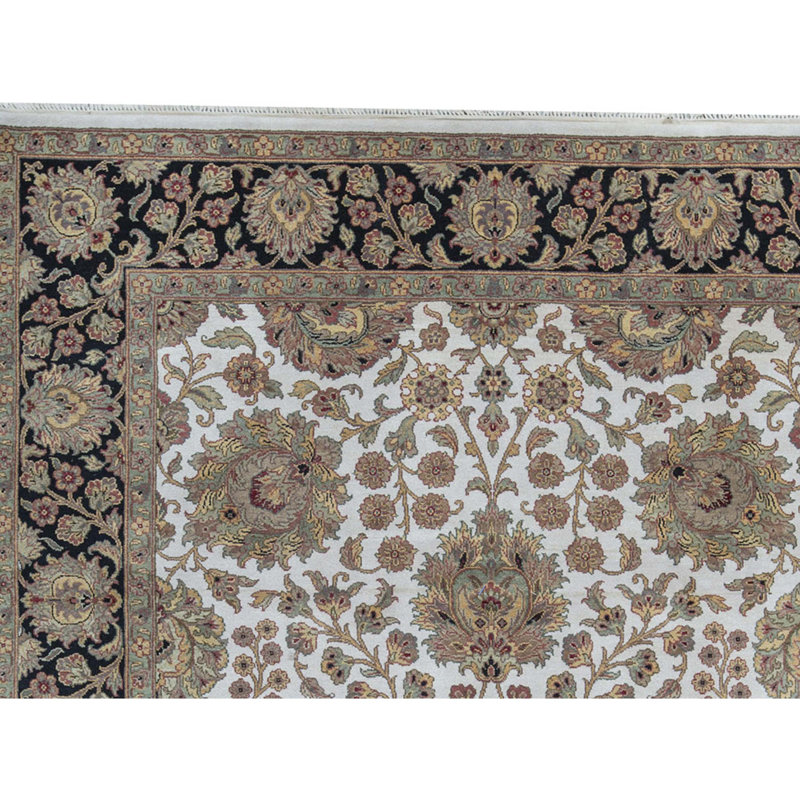 Tapis ivoire et noir noué à la main de haute qualité