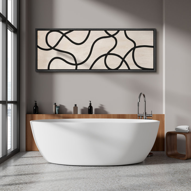 Lignes noires abstraites sur art moderne beige, H 20 po x l 60 po, Black