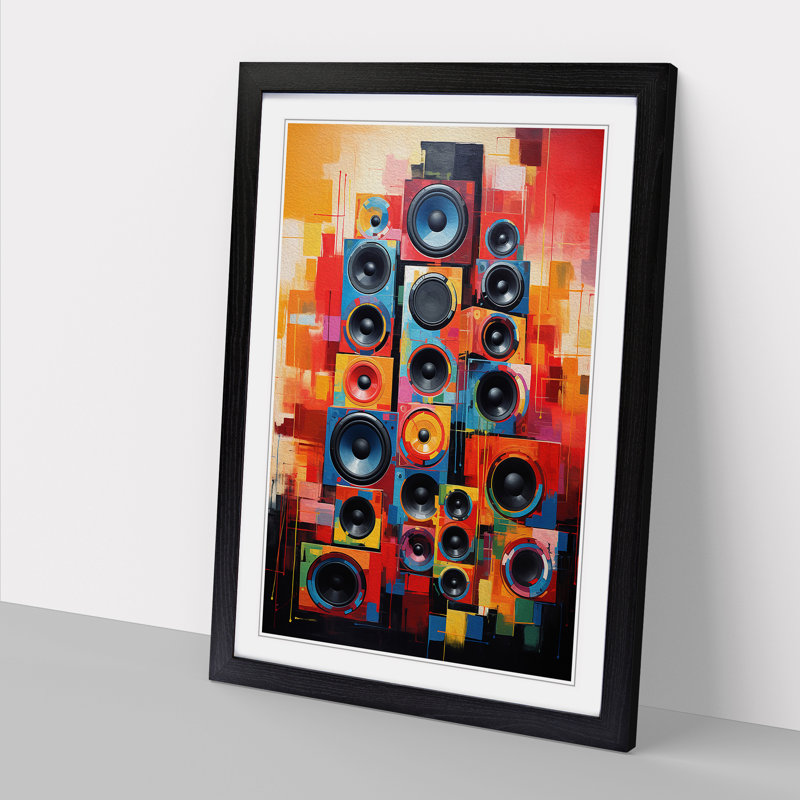 Speakers Modern - Single Picture Frame Print on Wood, 46cm H x 34cm W x 2cm D, Black
