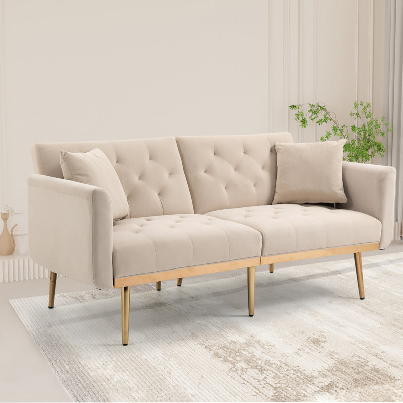 Canapé moderne en velours, canapé d'appoint. Canapé avec pieds en métal, Beige