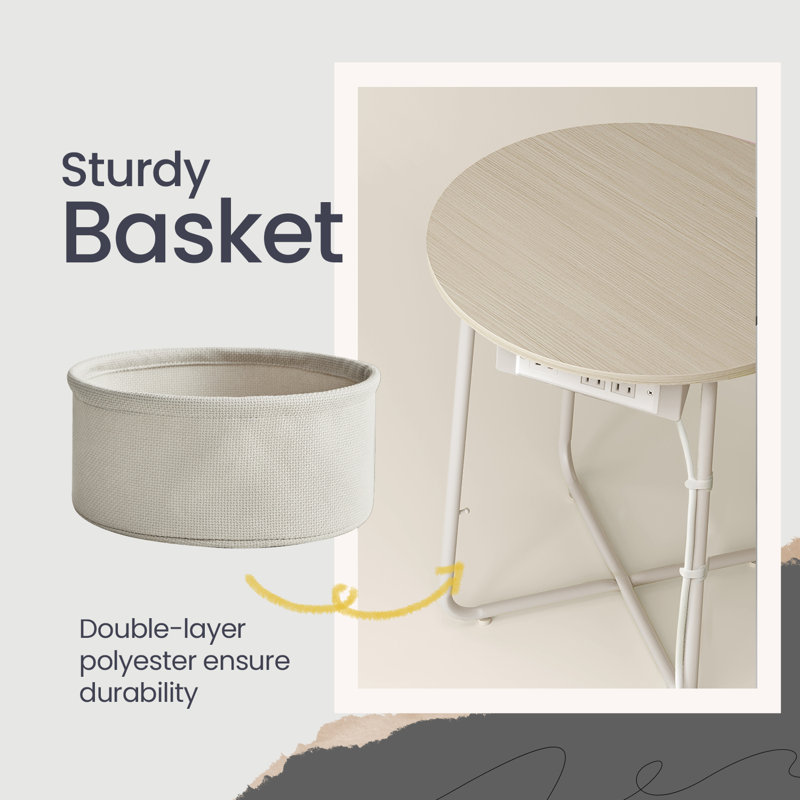 Side Table With Charging Station, Cream White