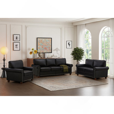 Living Room Sofa With Storage Sofa 1+2+3 Sectional Black Faux Leather
