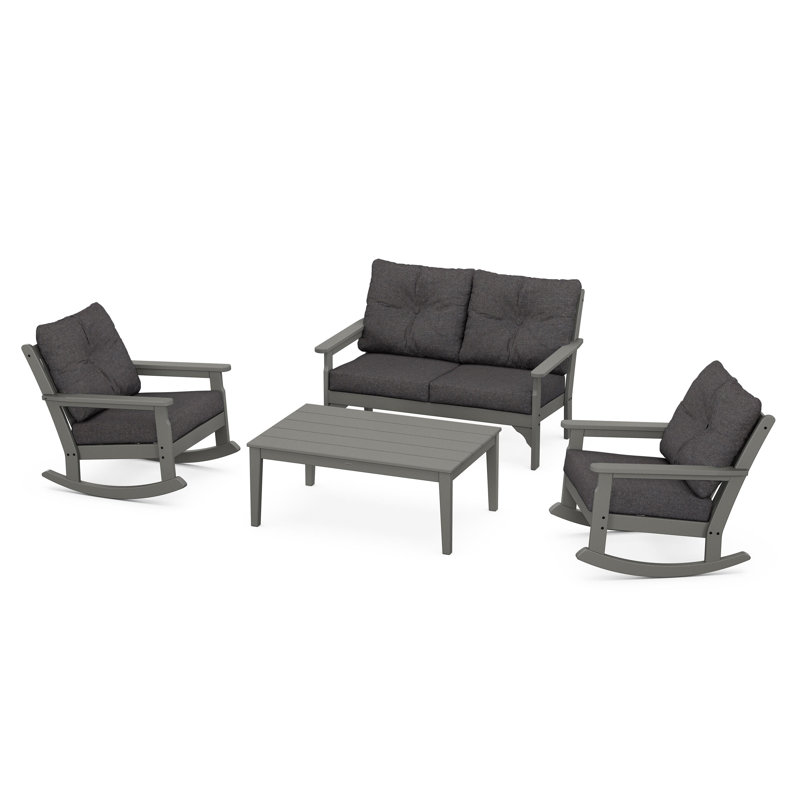 Ensemble de chaises berçantes 4 pièces Vineyard, Gris ardoise, Gris anthracite cendré