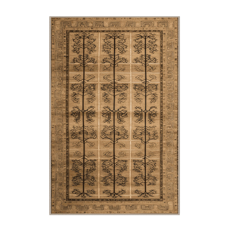 Machine Washable Art Deco Brown Area Rug, Rectangle 2' x 3'