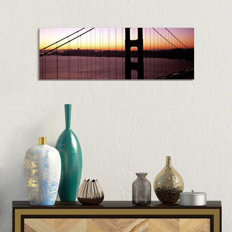 Suspension Bridge At Sunrise, Golden Gate Bridge, San Francisco Bay, San Francisco, California, USA - Wrapped Canvas Panoramic Print