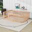 Structure de lit double en bois avec garde-corps de clôture-654589387