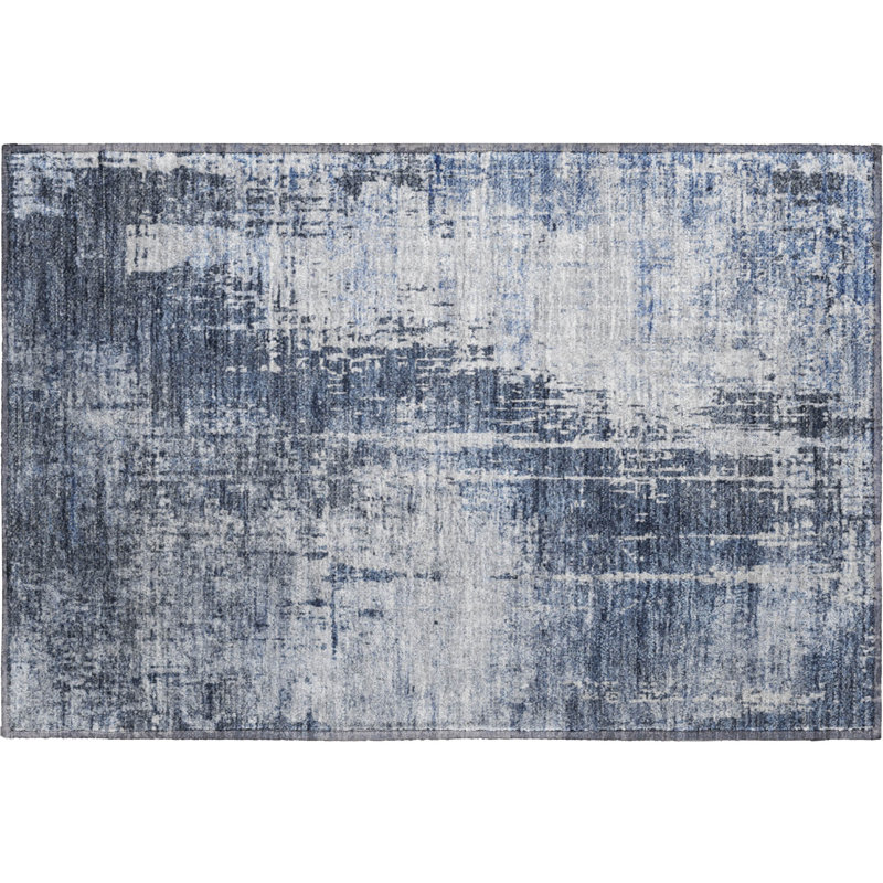 Premium Machine Washable Prisco Navy Rug, Rectangle 1'8" x 2'6"
