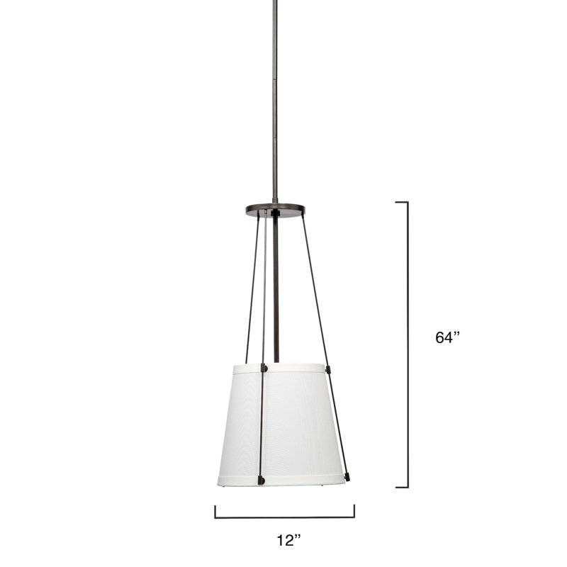 Bronze 1-Light Pendant with Off-White Linen Drum Shade