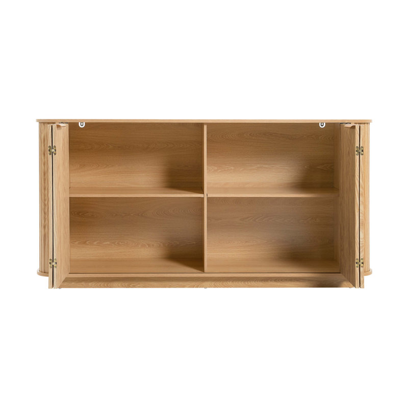 63 " Wavy Storage Sideboard, Double-Door Buffet Cabinet with Adjustable Shelves, Natural