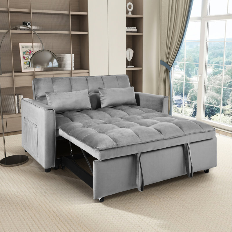31 canapé-lit escamotable - Matériaux (velours réglable gris et bois), Gris clair