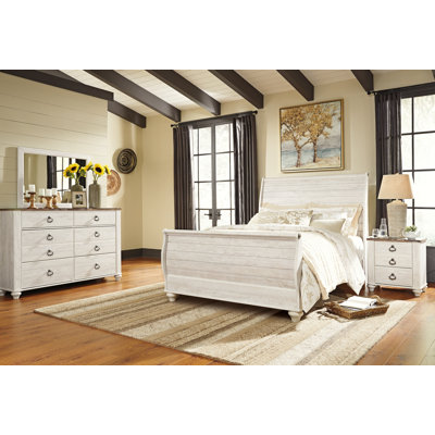 Willowton Queen Sleigh Bed with Mirrored Dresser and Nightstand -  Alcott Hill®, 13AB783759204474AC15063E3B34B8B7