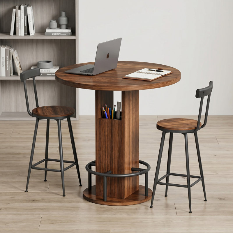 Ensemble de table de bar et tabouret, Noyer