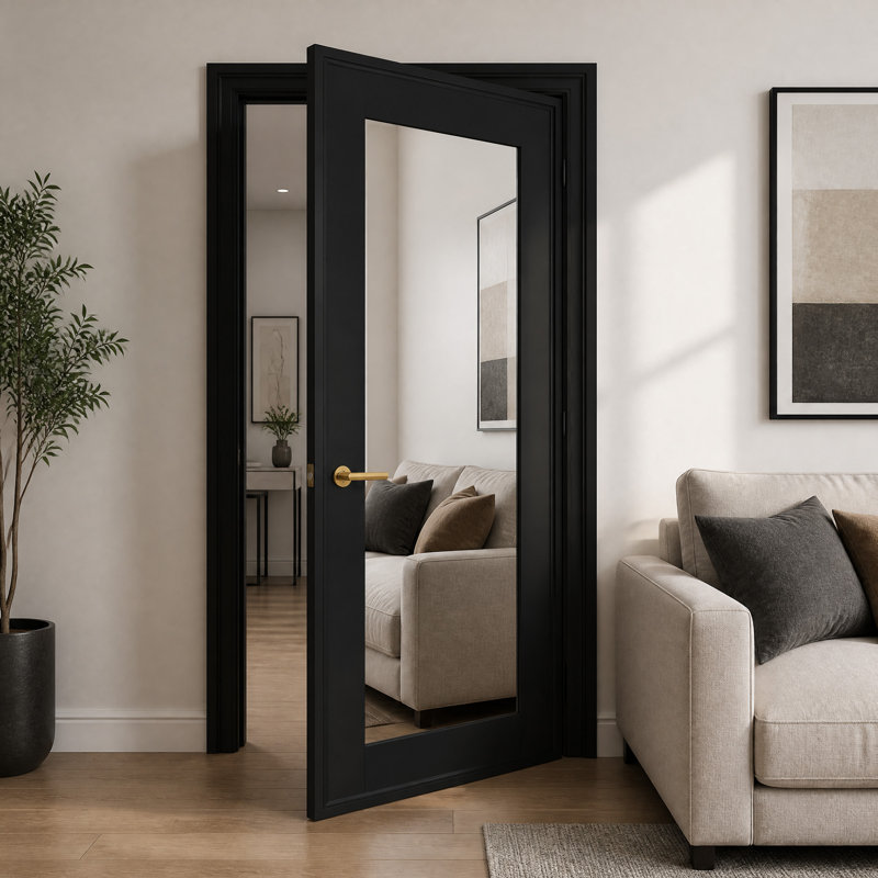 Porte intérieure pleine grandeur à miroir ZHOWI 30 po x 80 po, porte en panneau de fibres à densité moyenne à noyau uni avec verre trempé, quincaillerie non incluse
