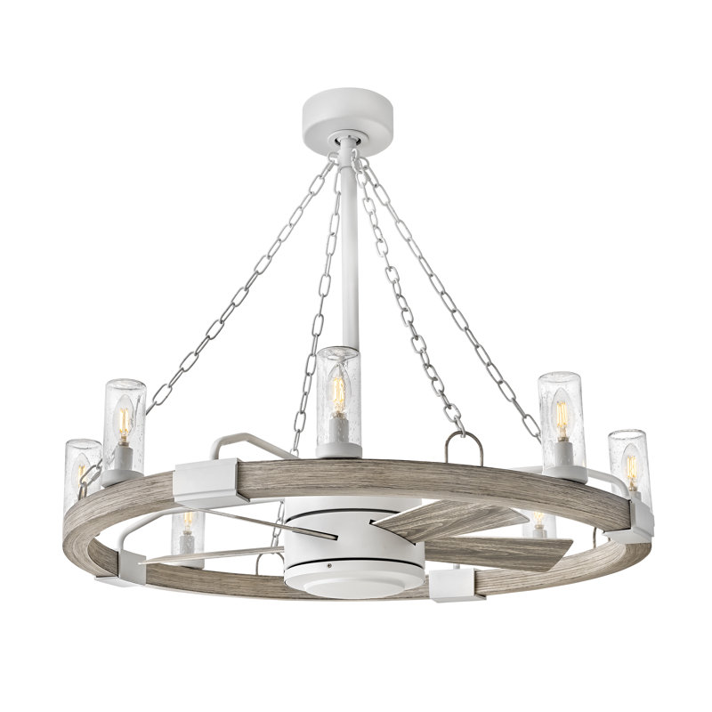 Sawyer 36" With 28" LED Fan, Matte White, Weathered Wood