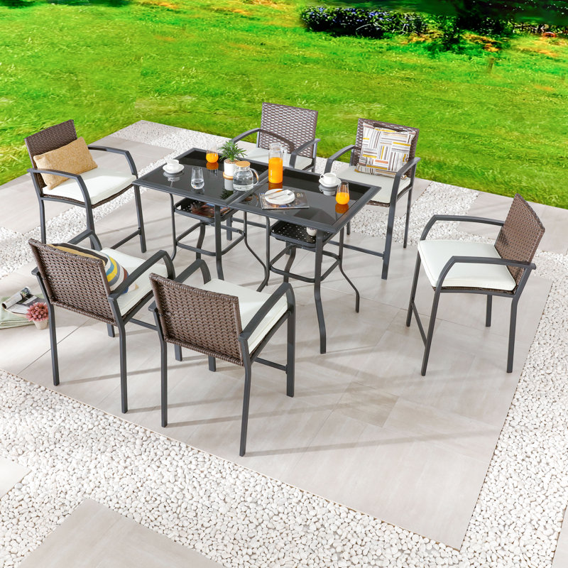 Square 6 - Person 27.6" Long Bar Height Dining Set with Cushions