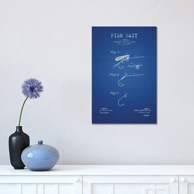 L. Soholl Fish Bait Patent Sketch (Blue Grid) by Aged Pixel - Wrapped Canvas Print